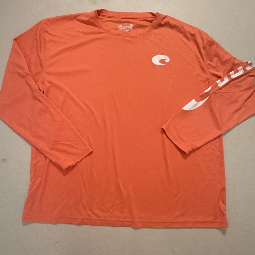 Men's Costa Technical Crew Long Sleeve T-Shirt in Salmon size Large
